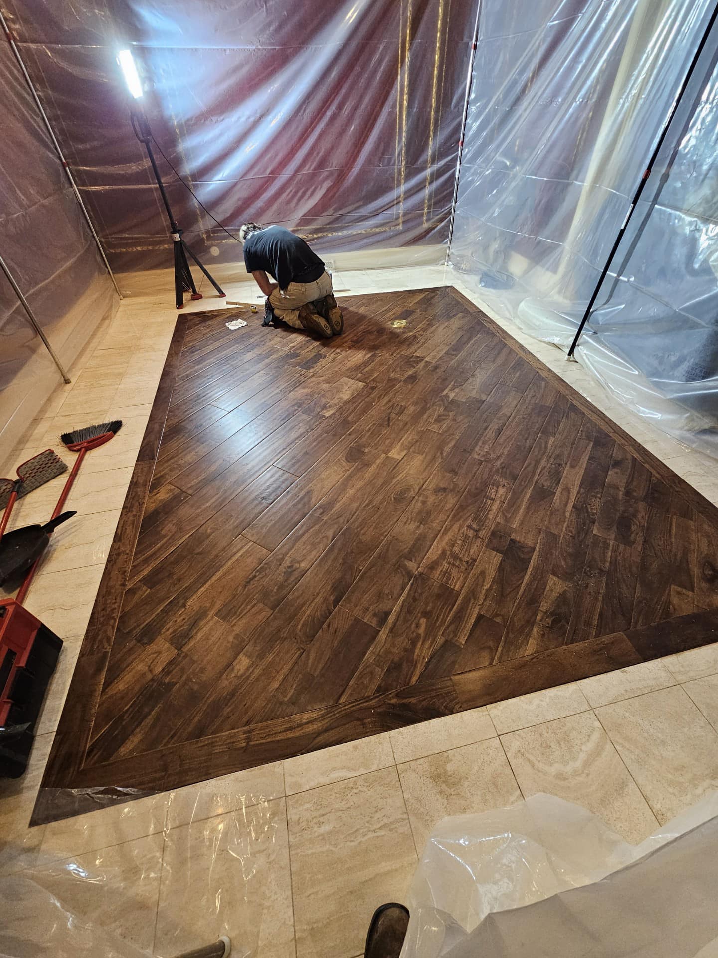 Custom Diagonal Acacia hardwood flooring inlay