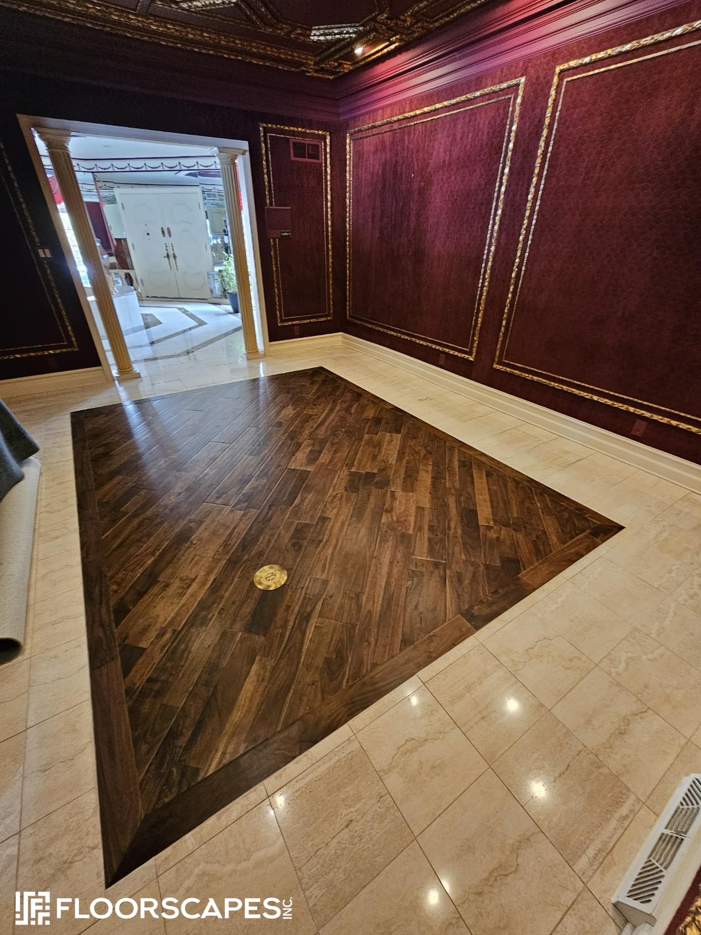 Diagonal Acacia hardwood flooring inlay